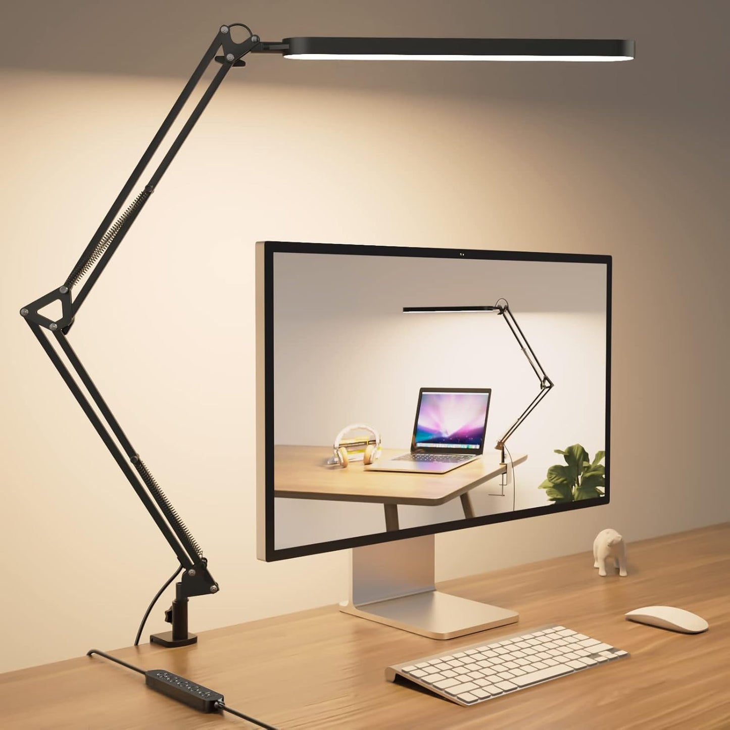 Desk Lamp - 80Cm Desk Light - 5 Color Modes X 11 Brightness Levels - Adjustable Swing Arm - Timmer & Memory Function - 12W Study Lamp - Black