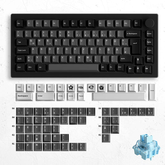 5075B plus 75% Mechanical Gaming Keyboard Black & Silver ISO-UK Hot Swap Side LED RGB Multi-Modes 2.4Ghz /USB Type-C/Bt 5.0