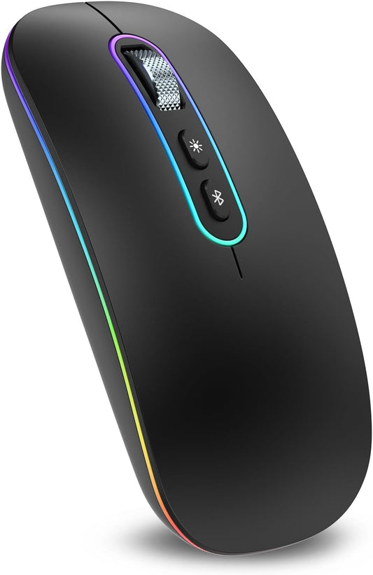 Rechargeable Wireless Mouse, 2.4G & Bluetooth Mouse for Laptop Slim Silent Mice Ergonomic Cordless Design with USB & 1600 DPI Compatible with Macbook Ipad PC Computer Notebook Laptop