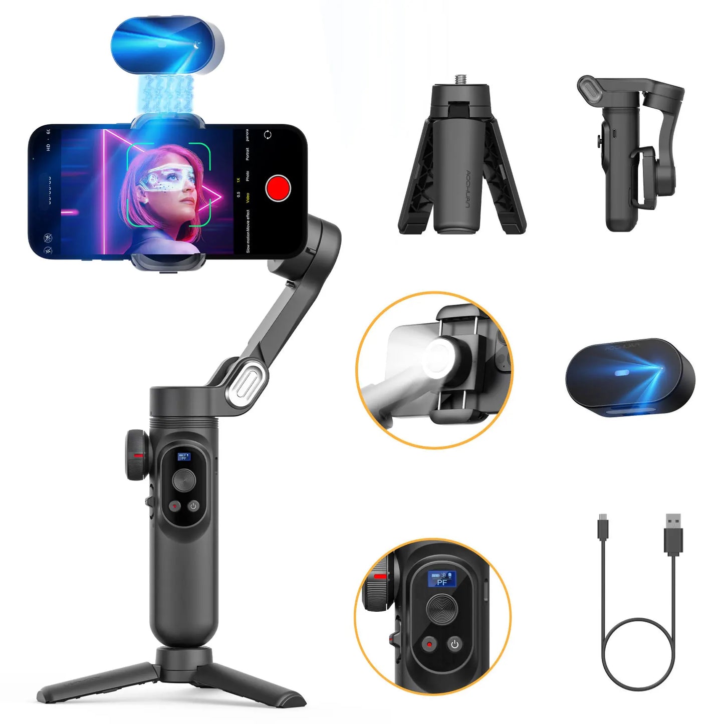 Smart Xpro Ai 3 Axis Smartphone Gimbal Stabilizer for Iphone and Android Smartphone Gimbal No App Required to Track Face