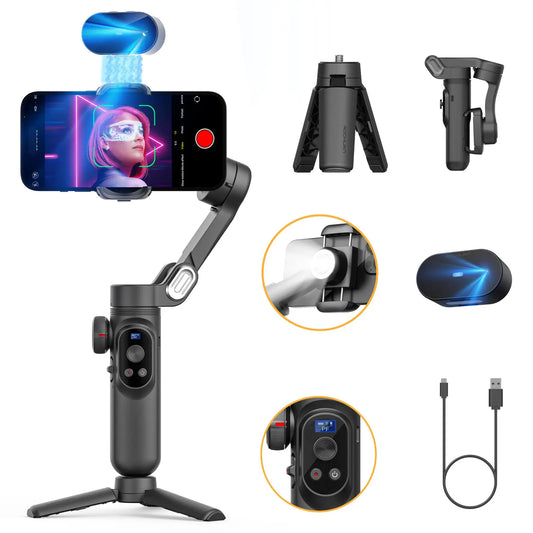 Smart Xpro Ai 3 Axis Smartphone Gimbal Stabilizer for Iphone and Android Smartphone Gimbal No App Required to Track Face