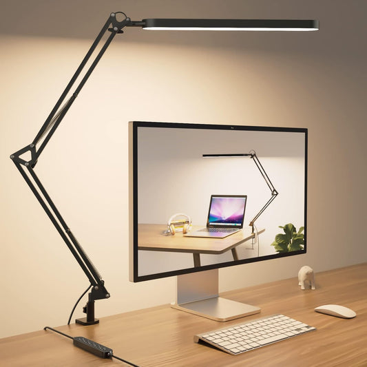 Desk Lamp - 80Cm Desk Light - 5 Color Modes X 11 Brightness Levels - Adjustable Swing Arm - Timmer & Memory Function - 12W Study Lamp - Black