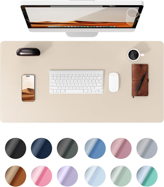 Leather Desk Mat, Large Mouse Mat, Non-Slip Desk Pad, Waterproof PU Leather Table Protector Writing Pad for Office and Home (60 X 35 Cm, Beige)