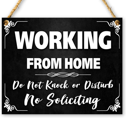 Working from Home Sign for Front Door - 10X8 Inches Dibond Do Not Disturb Door Hanger - No Soliciting - Please No Knocking Sign