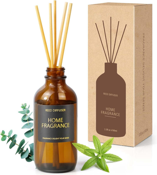 Reed Diffuser, Reed Diffuser for Home, Eucalyptus & Verbena Scent, Reed Diffuser Gift Set, Long Lasting Fragrance for Home, Office, Bedroom,Birthday, Women, Men, Yoga, Bath (CP00110)