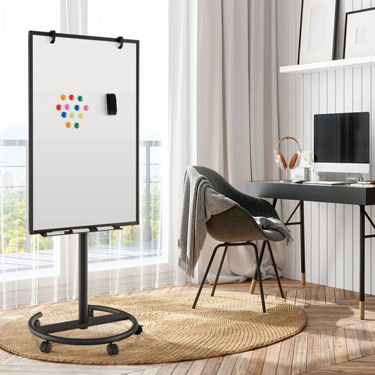 100 Cm X 65 Cm Height-Adjustable Magnetic Whiteboard on Wheels
